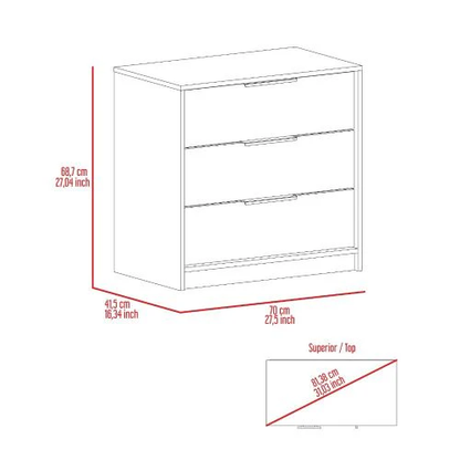 28" Light Gray Wood Three Drawer Dresser