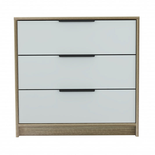 28" Brown And White Three Drawer Dresser