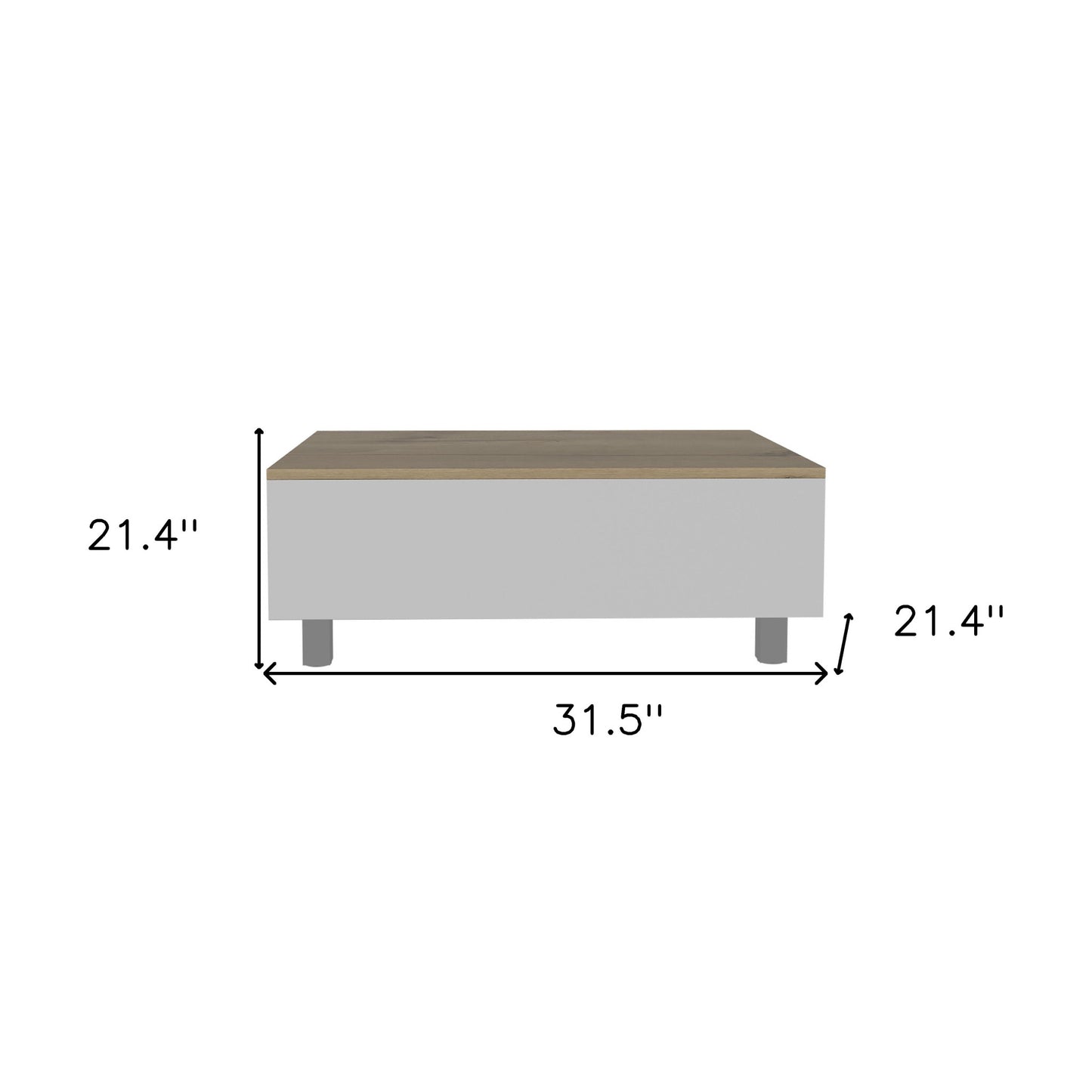32" White And Light Oak Manufactured Wood Rectangular Lift Top Coffee Table With Drawer And Shelf