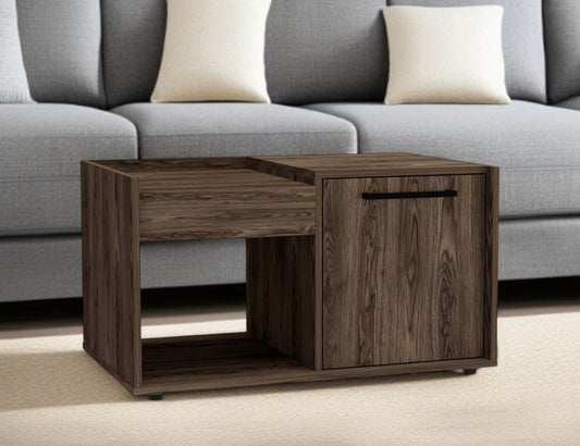 32" Dark Walnut Manufactured Wood Rectangular Coffee Table With Shelf