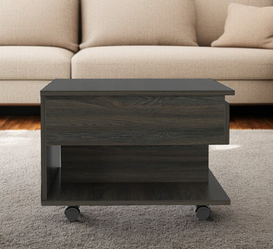 22" Carbon Espresso Manufactured Wood Rectangular Coffee Table With Drawer