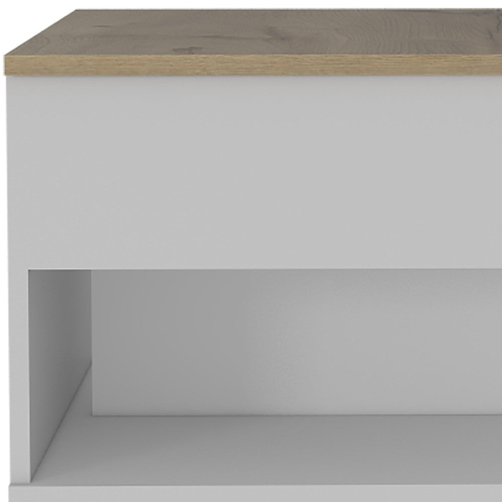 22" White And Light Oak Manufactured Wood Rectangular Coffee Table With Drawer