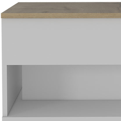 22" White And Light Oak Manufactured Wood Rectangular Coffee Table With Drawer