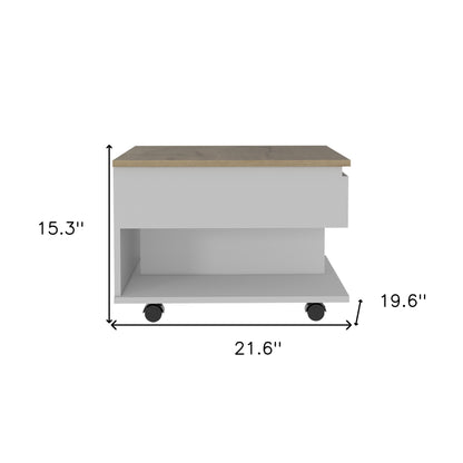 22" White And Light Oak Manufactured Wood Rectangular Coffee Table With Drawer