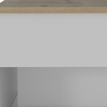 22" White And Light Oak Manufactured Wood Rectangular Coffee Table With Drawer