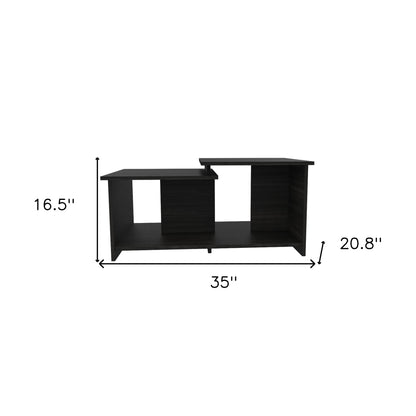 35" Black Wood Abstract Coffee Table