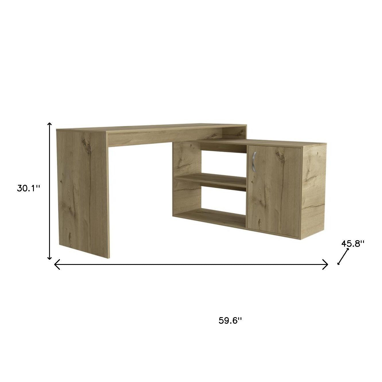 60" Natural L Shape Computer Desk With Three Drawers