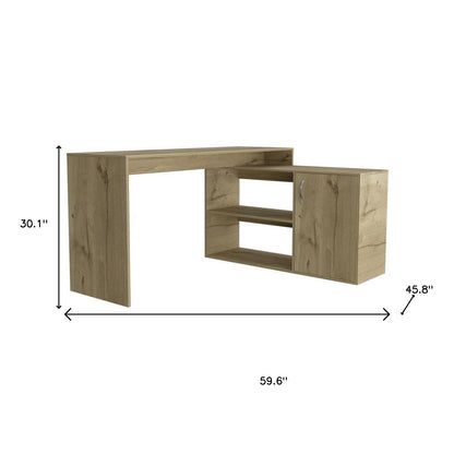 60" Natural L Shape Computer Desk With Three Drawers
