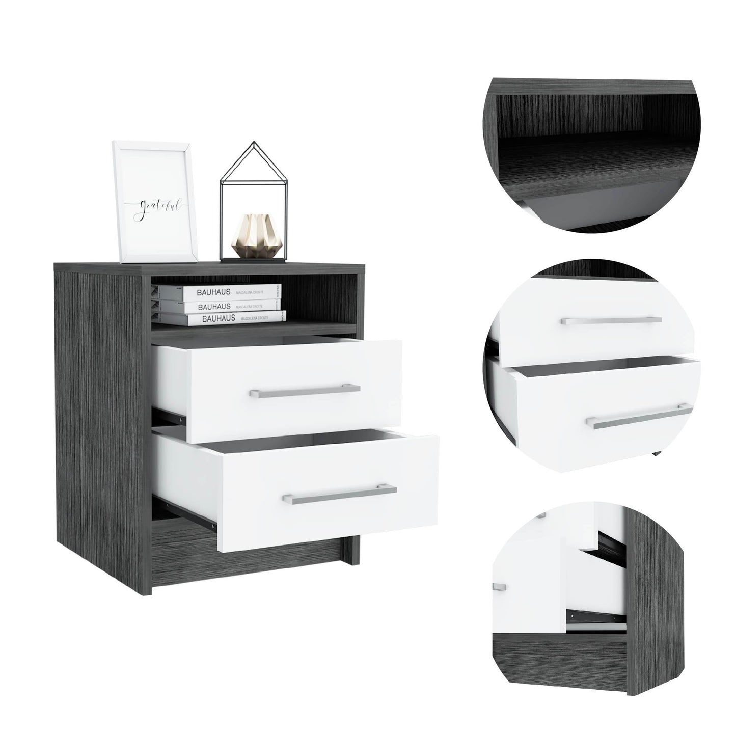 20" Wood Two Drawer Nightstand