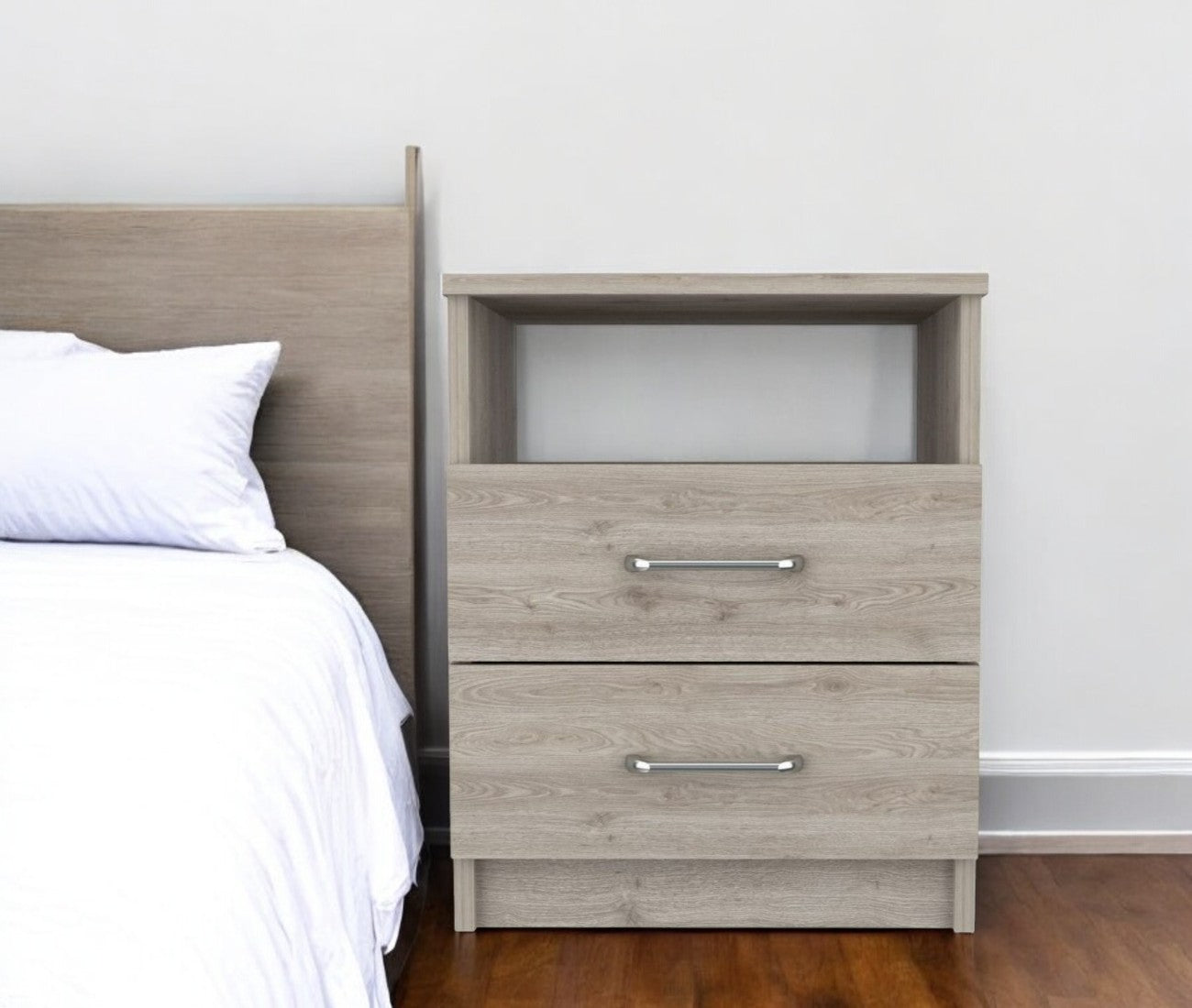20" Light Gray Wood Two Drawer Nightstand