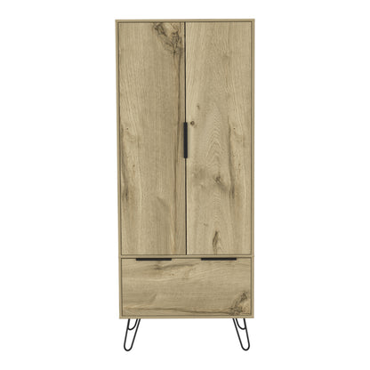 74" Oak Wood Two Door Single Drawer Combo Dresser