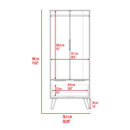 74" Oak Wood Two Door Single Drawer Combo Dresser