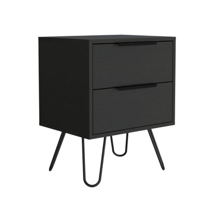 22" Black Wood Two Drawer Nightstand