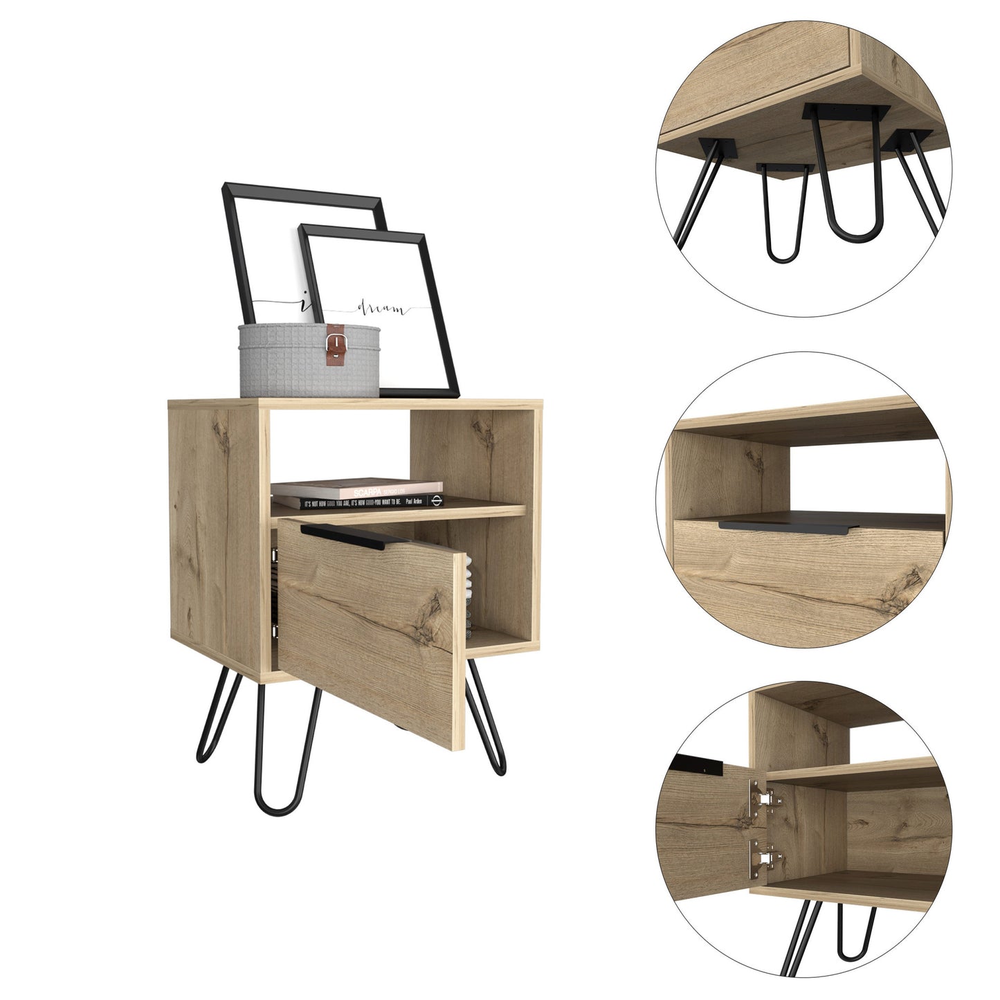 22" Oak Wood Nightstand