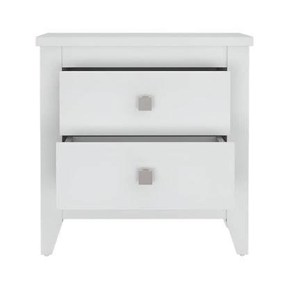 24" White Wood Two Drawer Nightstand