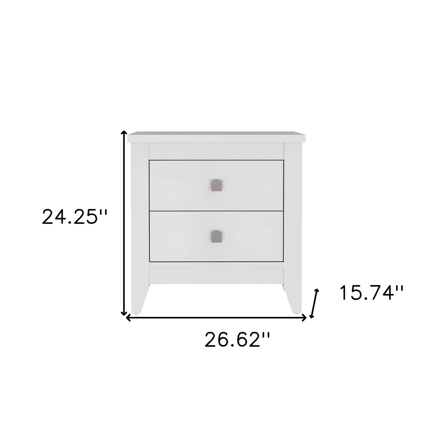 24" White Wood Two Drawer Nightstand