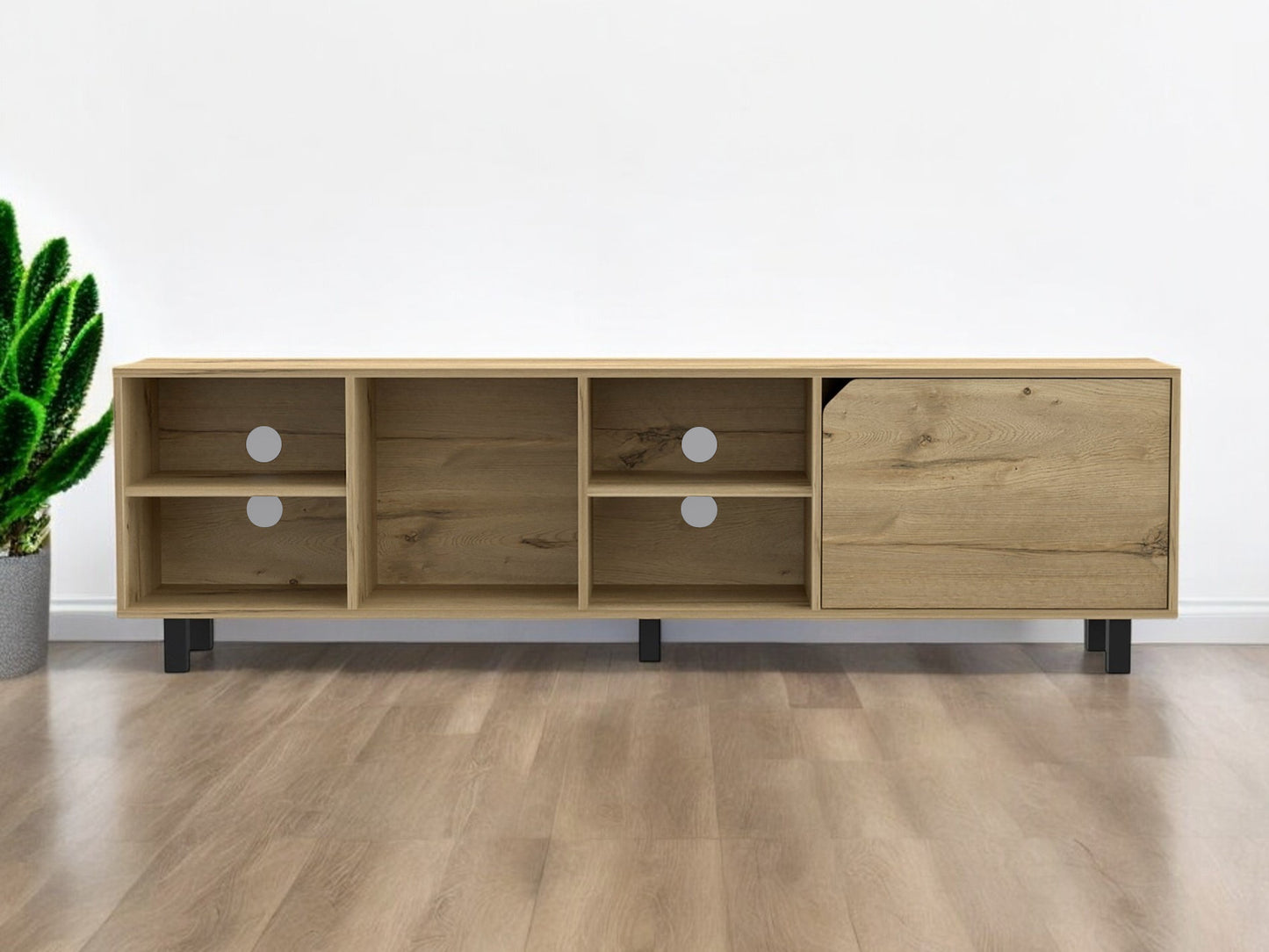 71" Natural Wood Enclosed and Open Storage TV Stand