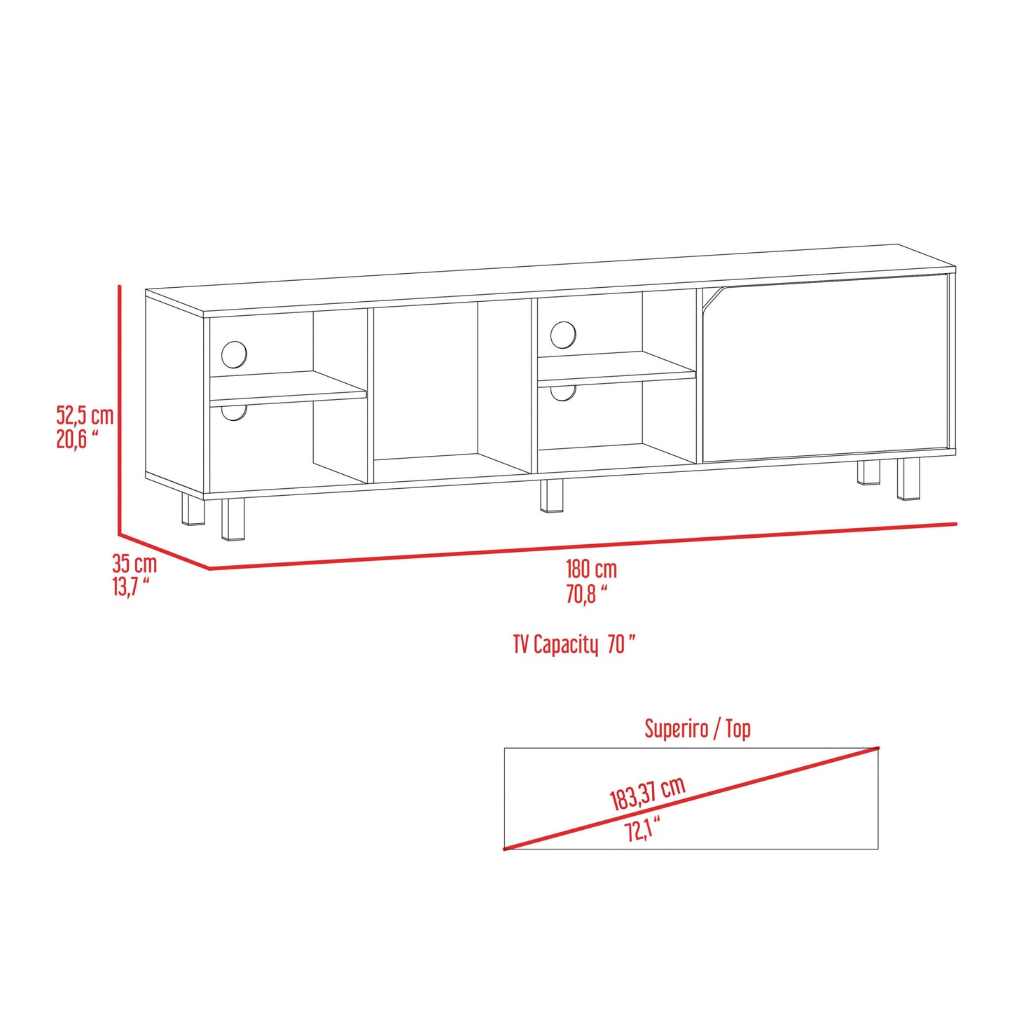 71" Natural Wood Enclosed and Open Storage TV Stand