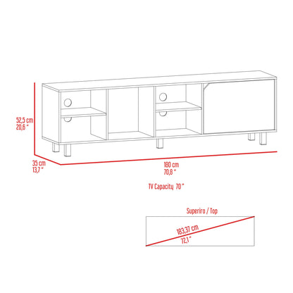 71" Natural Wood Enclosed and Open Storage TV Stand