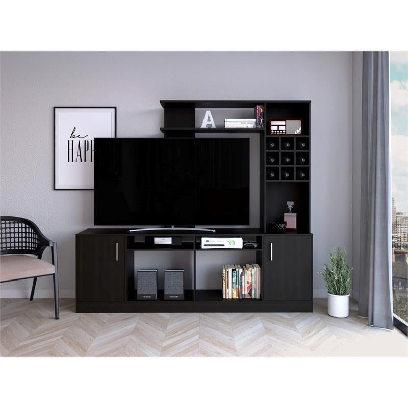 78" Black Wood Open shelving Entertainment Center