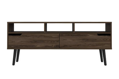 54" Dark Brown Wood Enclosed and Open Storage TV Stand