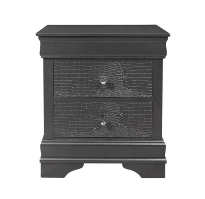 24" Gray Wood Shagreen Two Drawer Nightstand