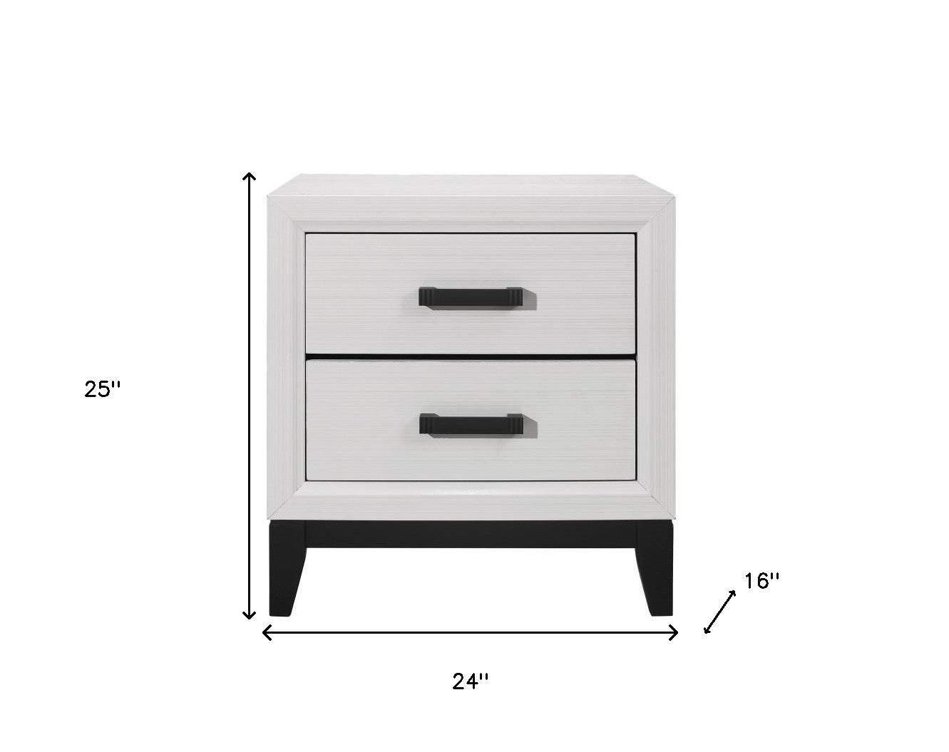 25" White Wood Two Drawer Nightstand