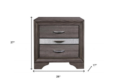 27" Gray Wood and Solid Wood Two Drawer Nightstand