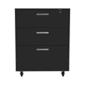 35" Black Wood Three Drawers Filing Cabinet