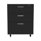 35" Black Wood Three Drawers Filing Cabinet