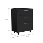 35" Black Wood Three Drawers Filing Cabinet