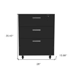35" Black Wood Three Drawers Filing Cabinet