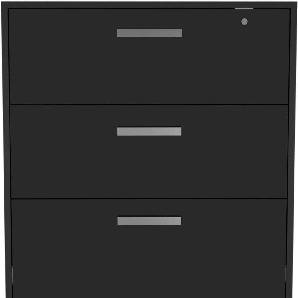 35" Black Wood Three Drawers Filing Cabinet