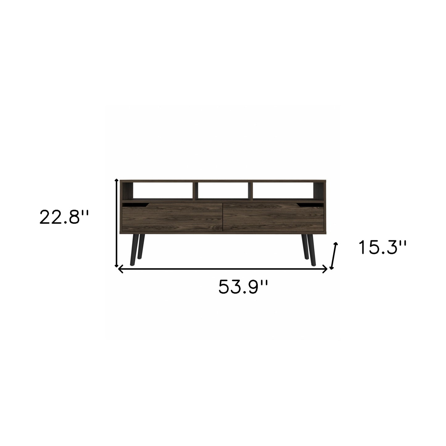 54" Dark Brown Walnut Enclosed and Open Storage TV Stand