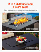 6-Piece Outdoor Patio Furniture Set, Wicker Rattan Outdoor Sectional Conversation Set With 50000BTU Propane Fire Pit Table, Cushioned Sofas, Coffee Table & Ottoman For Patio Garden Backyard