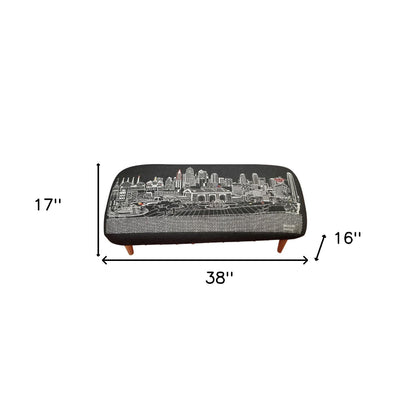 38" Black Wool and Brown Ottoman