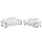 Two Piece White Italian Leather Five Person Seating Set