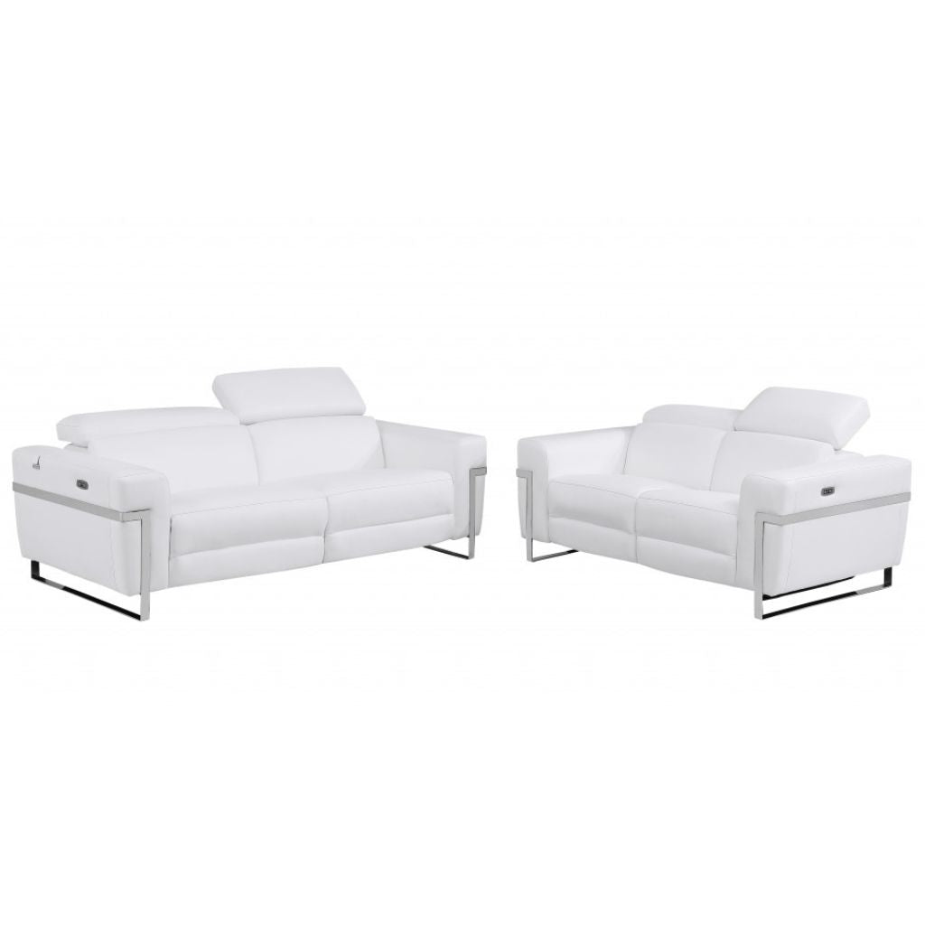Two Piece White Italian Leather Five Person Seating Set