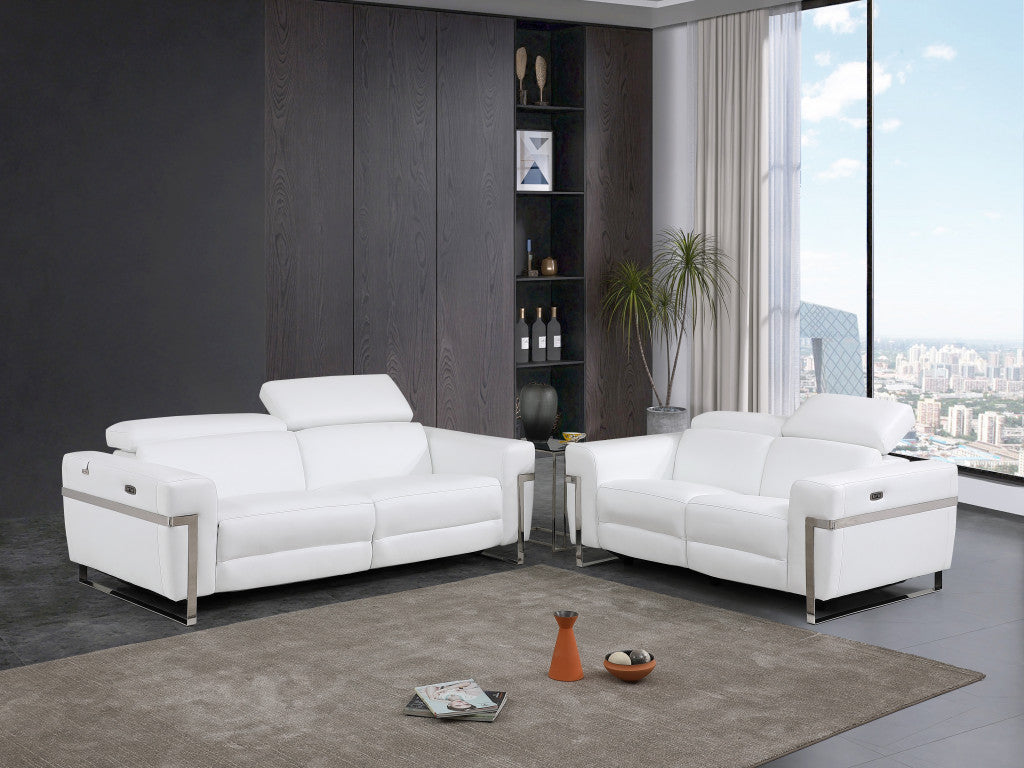 Two Piece White Italian Leather Five Person Seating Set