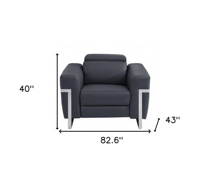 Three Piece Indoor Dark Gray Italian Leather Six Person Seating Set