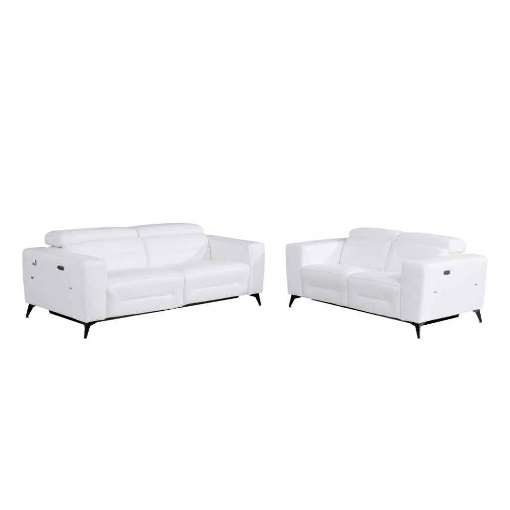 Two Piece White Italian Leather Five Person Seating Set