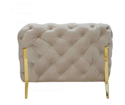 97" Beige Velvet Sofa With Gold Legs