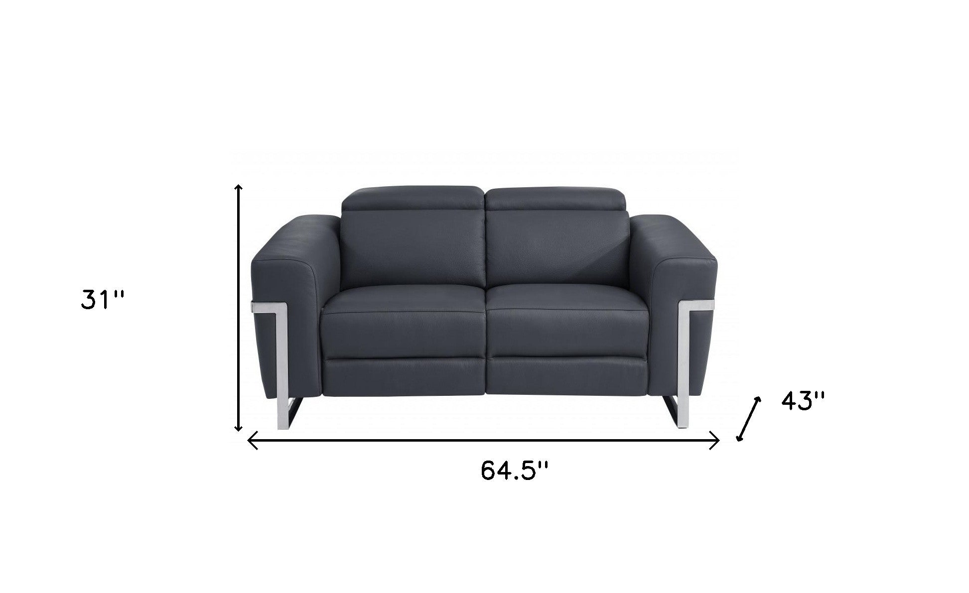 65" Gray And Silver Italian Leather Power Reclining Loveseat