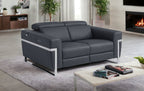 65" Gray And Silver Italian Leather Power Reclining Loveseat