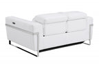 65" White And Silver Italian Leather Power Reclining Loveseat