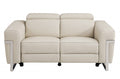 65" Beige And Silver Italian Leather Power Reclining Loveseat