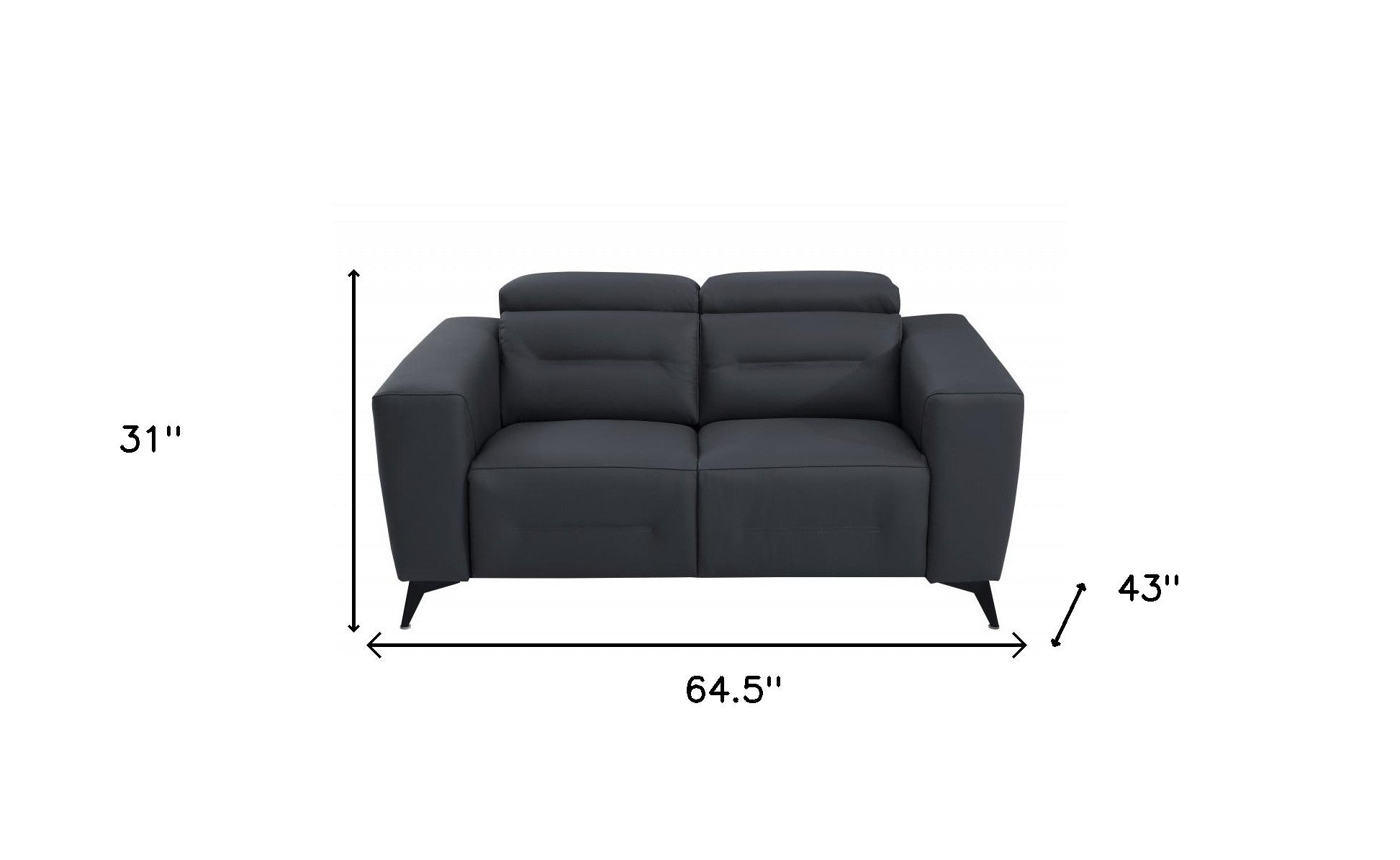65" Gray And Black Italian Leather Power Reclining Loveseat