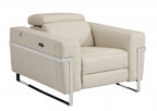 41" Beige Italian Leather Power Recliner Chair