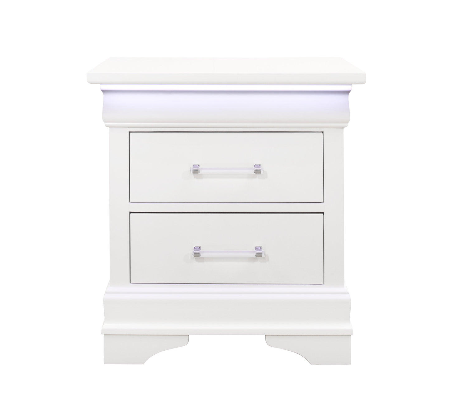 24" White Wood Lighted Two Drawer Nightstand
