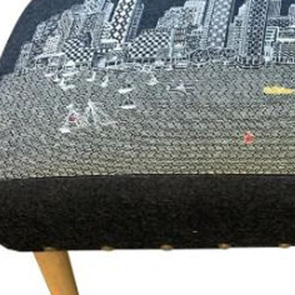 38" Gray Wool and Brown Ottoman